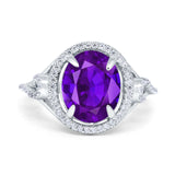 Oval Accent Wedding Engagement Ring Simulated Cubic Zirconia 925 Sterling Silver