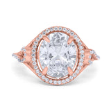 Oval Accent Wedding Engagement Ring Simulated Cubic Zirconia 925 Sterling Silver