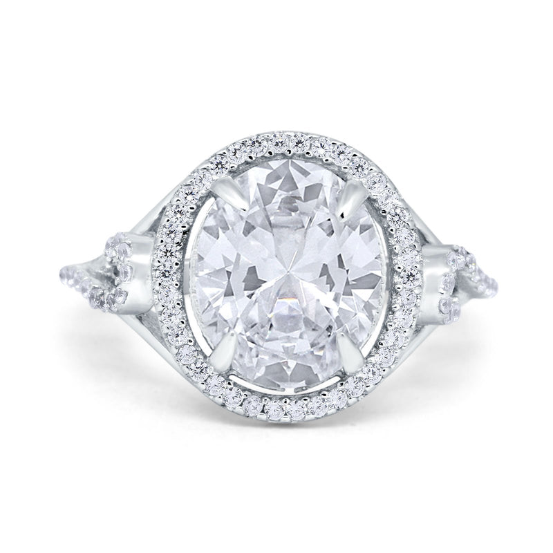 Oval Accent Wedding Engagement Ring Simulated Cubic Zirconia 925 Sterling Silver