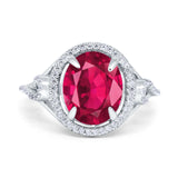 Oval Accent Wedding Engagement Ring Simulated Cubic Zirconia 925 Sterling Silver
