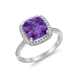 Engagement Ring Solitaire Cushion Simulated Cubic Zirconia 925 Sterling Silver