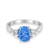 Solitaire Oval Three Stone Simulated Cubic Zirconia 925 Sterling Silver