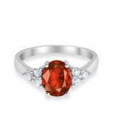 Solitaire Oval Three Stone Simulated Cubic Zirconia 925 Sterling Silver