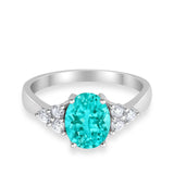 Solitaire Oval Three Stone Simulated Cubic Zirconia 925 Sterling Silver