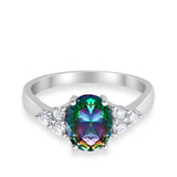 Solitaire Oval Three Stone Simulated Cubic Zirconia 925 Sterling Silver