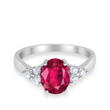Solitaire Oval Three Stone Simulated Cubic Zirconia 925 Sterling Silver