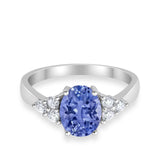 Solitaire Oval Three Stone Simulated Cubic Zirconia 925 Sterling Silver
