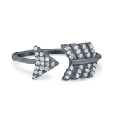 Petite Dainty Sideways Arrow Ring Round Simulated Cubic Zirconia 925 Sterling Silver