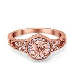 Solitaire Halo Wedding Ring Round Simulated Cubic Zirconia 925 Sterling Silver