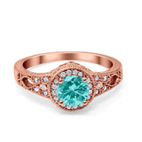 Solitaire Halo Wedding Ring Round Simulated Cubic Zirconia 925 Sterling Silver