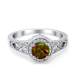 Solitaire Halo Wedding Ring Round Simulated Cubic Zirconia 925 Sterling Silver