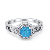 Solitaire Halo Wedding Ring Round Simulated Cubic Zirconia 925 Sterling Silver