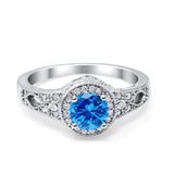 Solitaire Halo Wedding Ring Round Simulated Cubic Zirconia 925 Sterling Silver