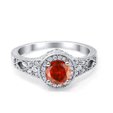 Solitaire Halo Wedding Ring Round Simulated Cubic Zirconia 925 Sterling Silver