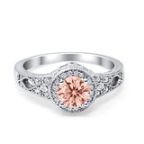 Solitaire Halo Wedding Ring Round Simulated Cubic Zirconia 925 Sterling Silver