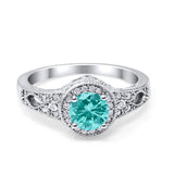 Solitaire Halo Wedding Ring Round Simulated Cubic Zirconia 925 Sterling Silver