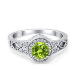 Solitaire Halo Wedding Ring Round Simulated Cubic Zirconia 925 Sterling Silver
