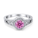 Solitaire Halo Wedding Ring Round Simulated Cubic Zirconia 925 Sterling Silver