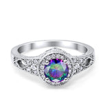 Solitaire Halo Wedding Ring Round Simulated Cubic Zirconia 925 Sterling Silver
