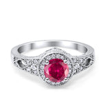 Solitaire Halo Wedding Ring Round Simulated Cubic Zirconia 925 Sterling Silver