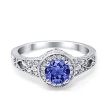 Solitaire Halo Wedding Ring Round Simulated Cubic Zirconia 925 Sterling Silver
