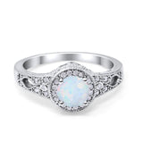 Solitaire Halo Wedding Ring Round Simulated Cubic Zirconia 925 Sterling Silver