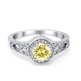 Solitaire Halo Wedding Ring Round Simulated Cubic Zirconia 925 Sterling Silver