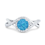 Halo Wedding Engagement Ring Infinity Twisted Shank Round Simulated Cubic Zirconia 925 Sterling Silver