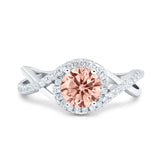 Halo Wedding Engagement Ring Infinity Twisted Shank Round Simulated Cubic Zirconia 925 Sterling Silver