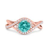 Halo Wedding Engagement Ring Infinity Twisted Shank Round Simulated Cubic Zirconia 925 Sterling Silver