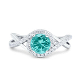 Halo Wedding Engagement Ring Infinity Twisted Shank Round Simulated Cubic Zirconia 925 Sterling Silver