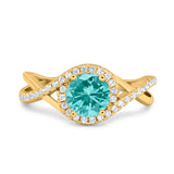 Halo Wedding Engagement Ring Infinity Twisted Shank Round Simulated Cubic Zirconia 925 Sterling Silver