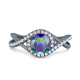 Halo Wedding Engagement Ring Infinity Twisted Shank Round Simulated Cubic Zirconia 925 Sterling Silver