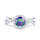 Halo Wedding Engagement Ring Infinity Twisted Shank Round Simulated Cubic Zirconia 925 Sterling Silver