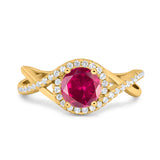 Halo Wedding Engagement Ring Infinity Twisted Shank Round Simulated Cubic Zirconia 925 Sterling Silver