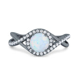 Halo Wedding Engagement Ring Infinity Twisted Shank Round Simulated Cubic Zirconia 925 Sterling Silver