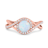 Halo Wedding Engagement Ring Infinity Twisted Shank Round Simulated Cubic Zirconia 925 Sterling Silver