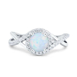 Halo Wedding Engagement Ring Infinity Twisted Shank Round Simulated Cubic Zirconia 925 Sterling Silver