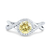 Halo Wedding Engagement Ring Infinity Twisted Shank Round Simulated Cubic Zirconia 925 Sterling Silver
