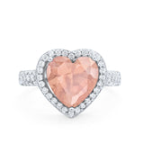 Halo Fashion Ring Heart Simulated Cubic Zirconia 925 Sterling Silver