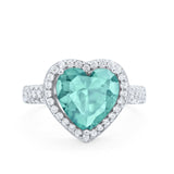 Halo Fashion Ring Heart Simulated Cubic Zirconia 925 Sterling Silver