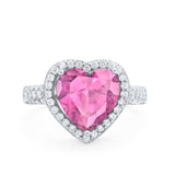 Halo Fashion Ring Heart Simulated Cubic Zirconia 925 Sterling Silver