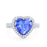 Halo Fashion Ring Heart Simulated Cubic Zirconia 925 Sterling Silver