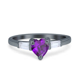 Heart Promise Ring Baguette Simulated Cubic Zirconia 925 Sterling Silver