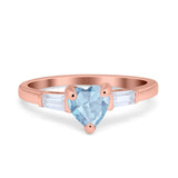 Heart Promise Ring Baguette Simulated Cubic Zirconia 925 Sterling Silver