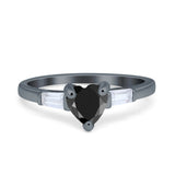 Heart Promise Ring Baguette Simulated Cubic Zirconia 925 Sterling Silver