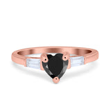 Heart Promise Ring Baguette Simulated Cubic Zirconia 925 Sterling Silver