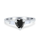 Heart Promise Ring Baguette Simulated Cubic Zirconia 925 Sterling Silver