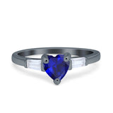 Heart Promise Ring Baguette Simulated Cubic Zirconia 925 Sterling Silver