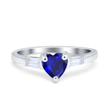 Heart Promise Ring Baguette Simulated Cubic Zirconia 925 Sterling Silver